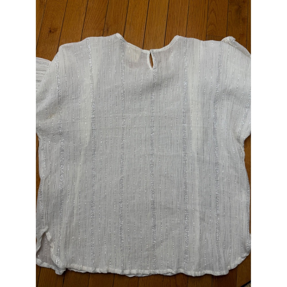 Built by Wendy White Cotton Gauze Ruffle Metallic Stripe Blouse Medium - Picture 10 of 10